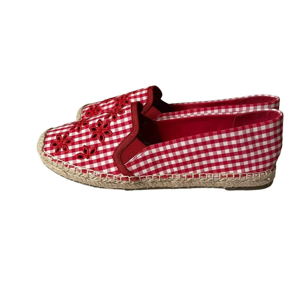 Isaac Mizrahi Live! Red Gingham Ladies Espadrilles Eyelet Embroidery Size 9 M